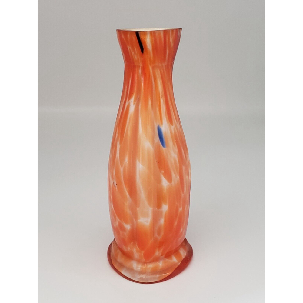 Vintage MCM Orange And White Swirl Case Glass Japan Bud Vase 6" Tall
